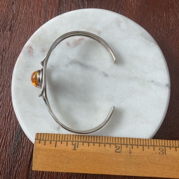 Sterling Silver Amber Cuff Bracelet | Open Wave Design | Artisan Style - Picture 5 of 6